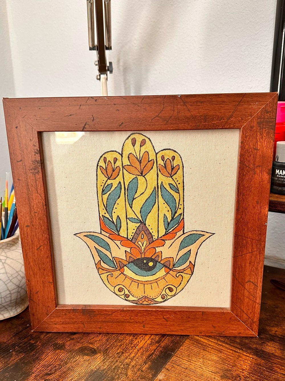 Framed Hamsa Hand Canvas Art – Handpainted - Picture 3 of 6